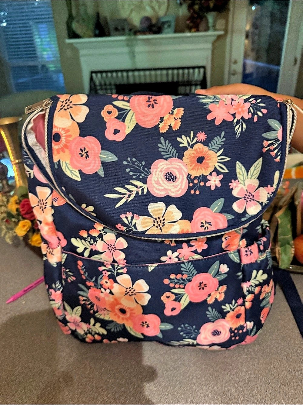 Floral Backpack in Blue & Pink